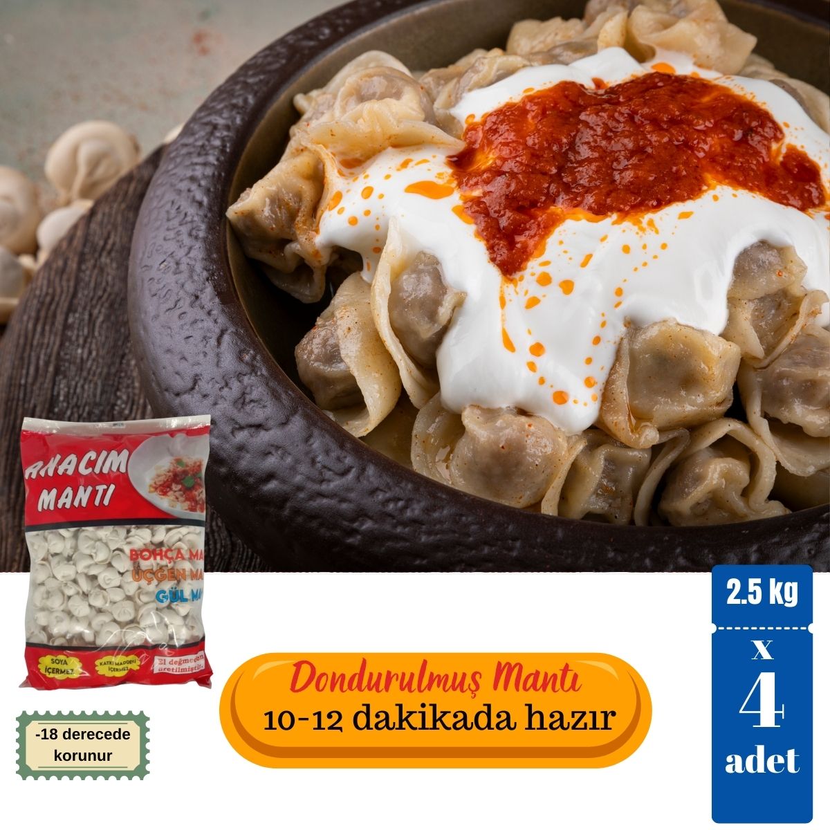 Anacım Eko Dondurulmuş Gül Mantı 4 x 2.5 kg