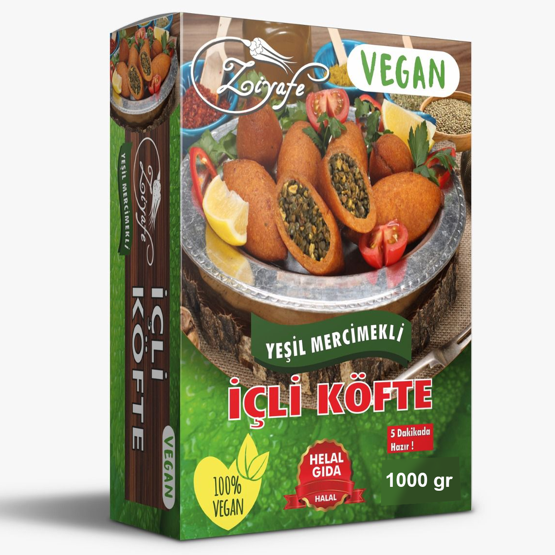 Ziyafe 1000gr Vegan İçli Köfte (Yeşil Mercimekli) Kayseri Mutfağı