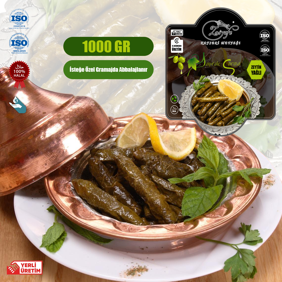 Ziyafe Kayseri Mutfağı 1000gr Zeytin Yağlı Yaprak Sarma Ziyafe Kayseri Mutfağı 1000gr Zeytin Yağlı Yaprak Sarma