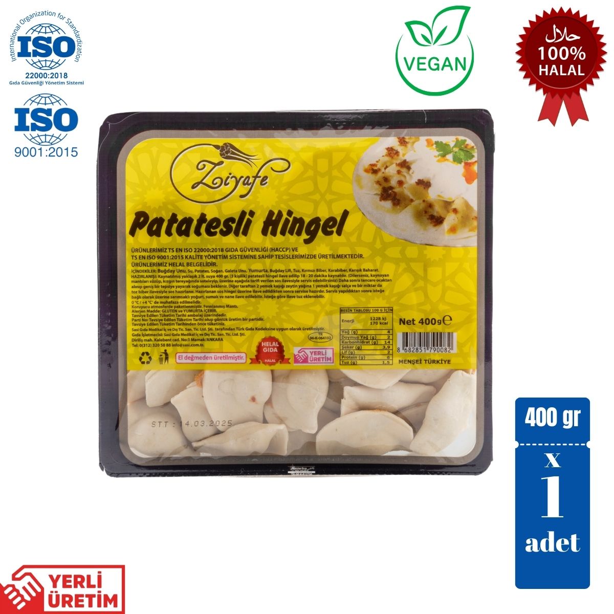 Ziyafe Vegan Patatesli Hingel Mantı 400 gr Ziyafe Vegan Patatesli Hingel Mantı 400 gr