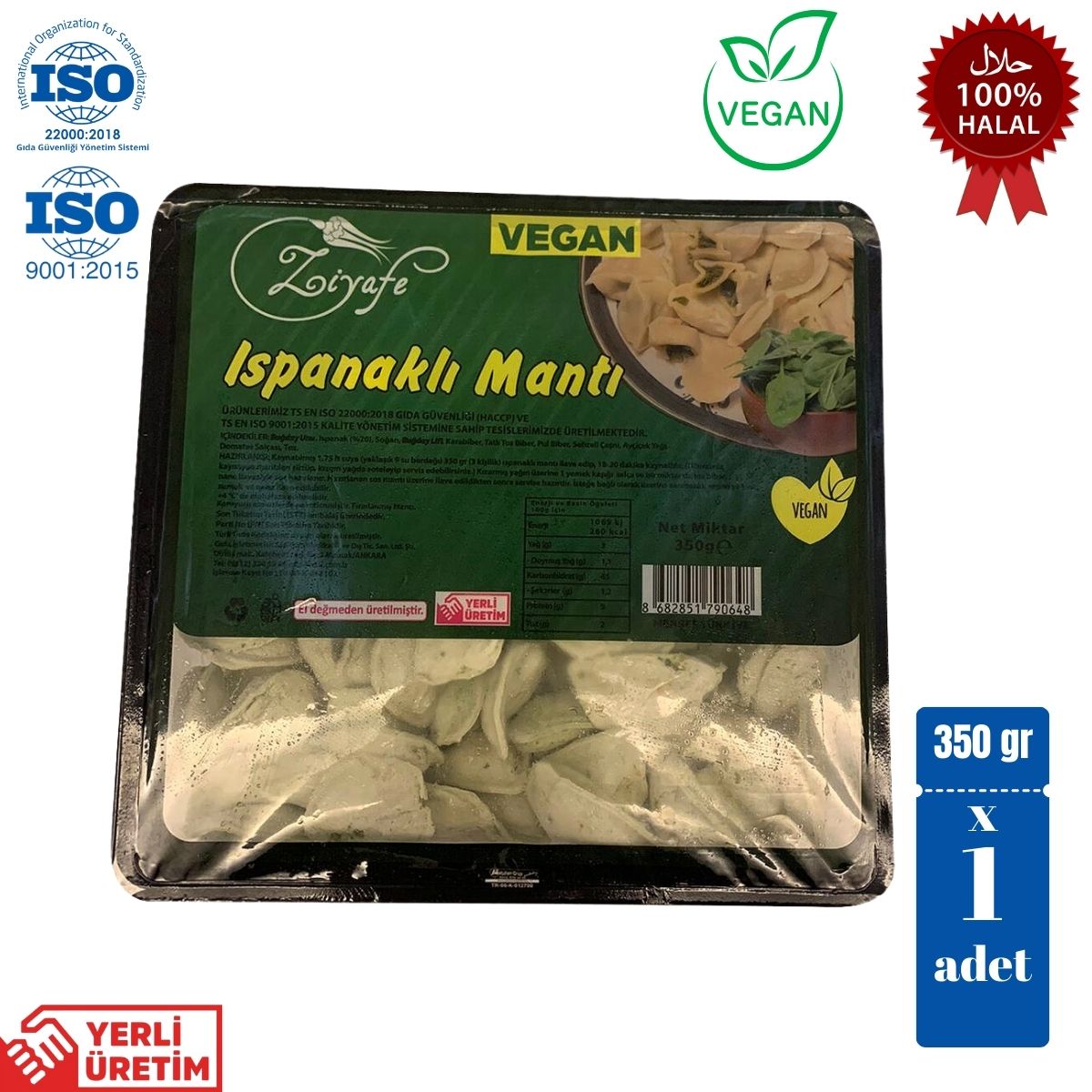 Ziyafe Vegan Ispanaklı Mantı 350gr Ziyafe Vegan Ispanaklı Mantı 350gr
